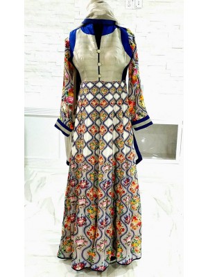 Light Gray & Navy Blue Digital Print Anarkali Dress 