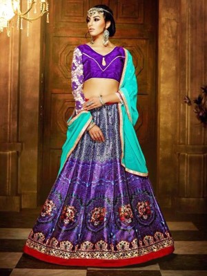 Purple Bangalore Silk Lehenga Choli with Embroidery Work