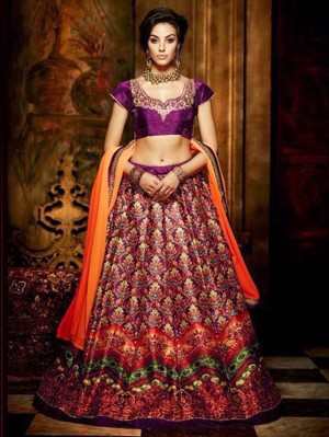 Magenta Bangalore Silk Lehenga Choli with Embroidery Work