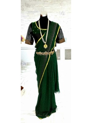 Bottle Green Chiffon Saree