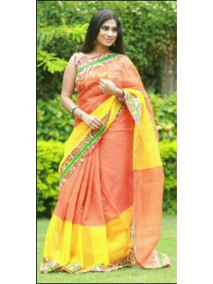 Candy Orange and Yellow Kota Saree 