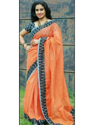 Orange Cotton Net Saree